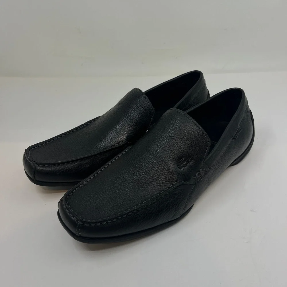 Lacoste Argon Lexi 2 Mens 10.5 Black Leather Slip On Loafer Driving Shoes